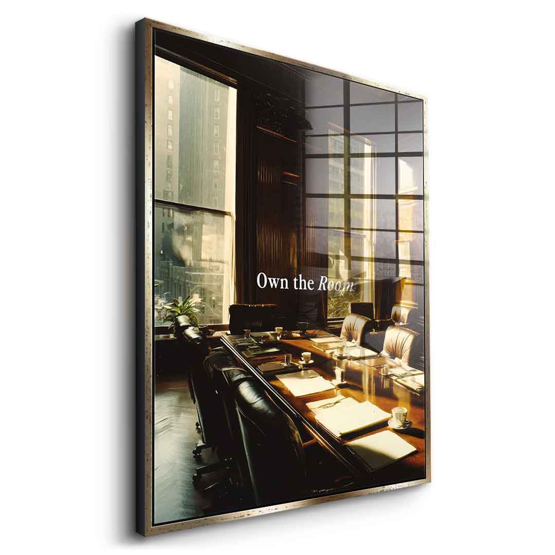 DOTCOMCANVAS Own the Room Acrylglas Seitenansicht mit silbernem Rahmen