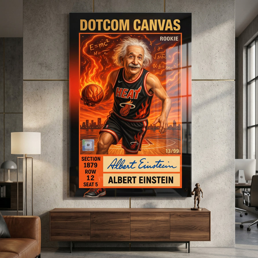 DOTCOMCANVAS Albert Einstein Basketball Card Pop Art Wandbild Acrylglasbild im Wohnraum-Ambiente an der Wand