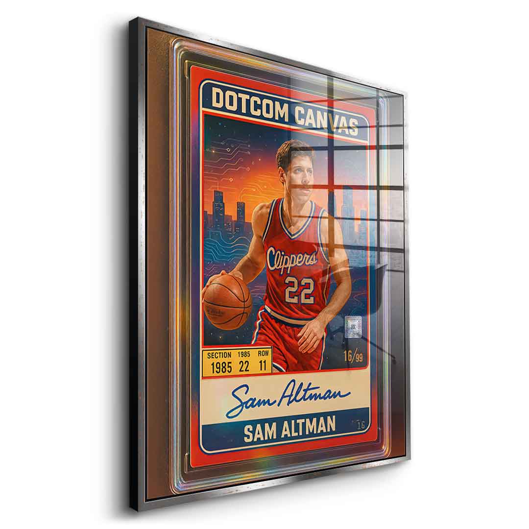 DOTCOMCANVAS Sam Altman Basketball Card Acrylglasbild Seitenansicht Gold-Rahmen