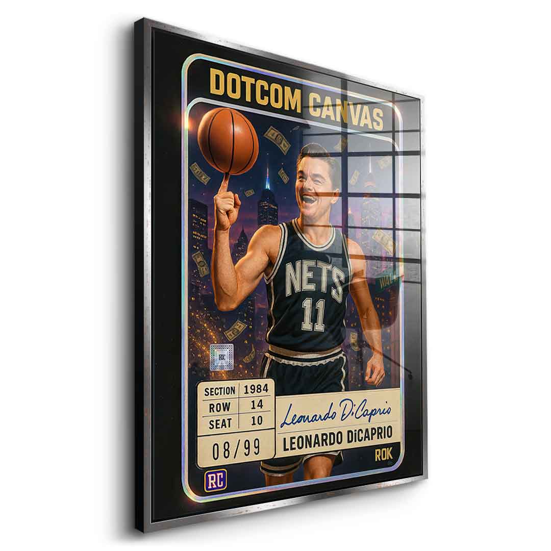 DOTCOMCANVAS Leo Dicaprio Basketball Card Acrylglasbild Seitenansicht Goldener Rahmen