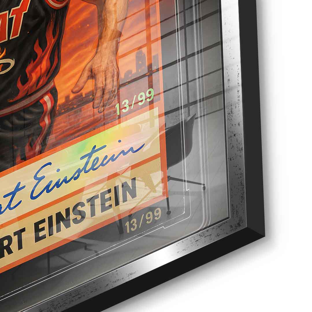 DOTCOMCANVAS Albert Einstein Basketball Card Pop Art Wandbild Acrylglasbild Detailansicht silberner Rahmen