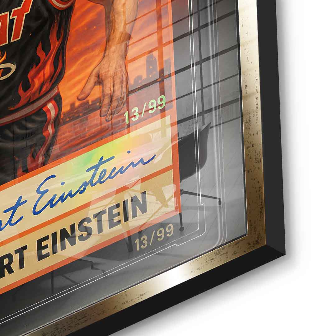 DOTCOMCANVAS Albert Einstein Basketball Card Pop Art Wandbild Acrylglasbild Detailansicht goldener Rahmen