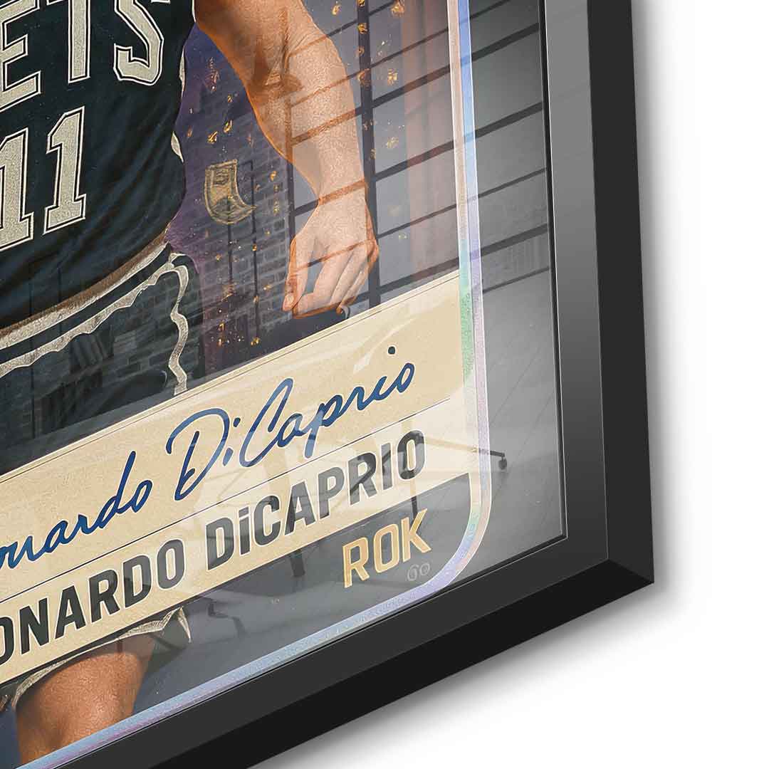 DOTCOMCANVAS Leo Dicaprio Basketball Card Acrylglasbild Detail Schwarzer Rahmen