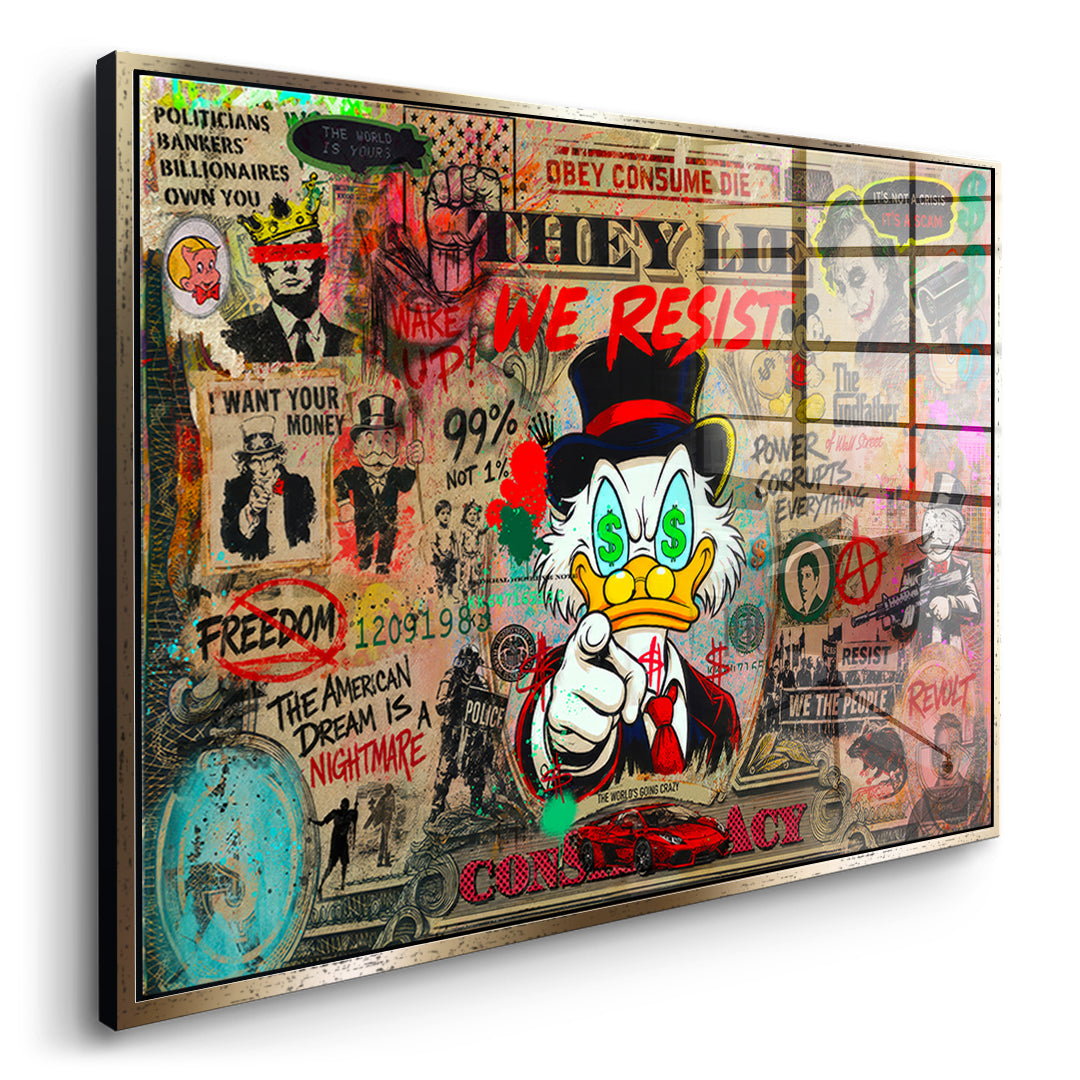 DOTCOMCANVAS WAKE UP! Acrylglasbild Seitenansicht Goldrahmen