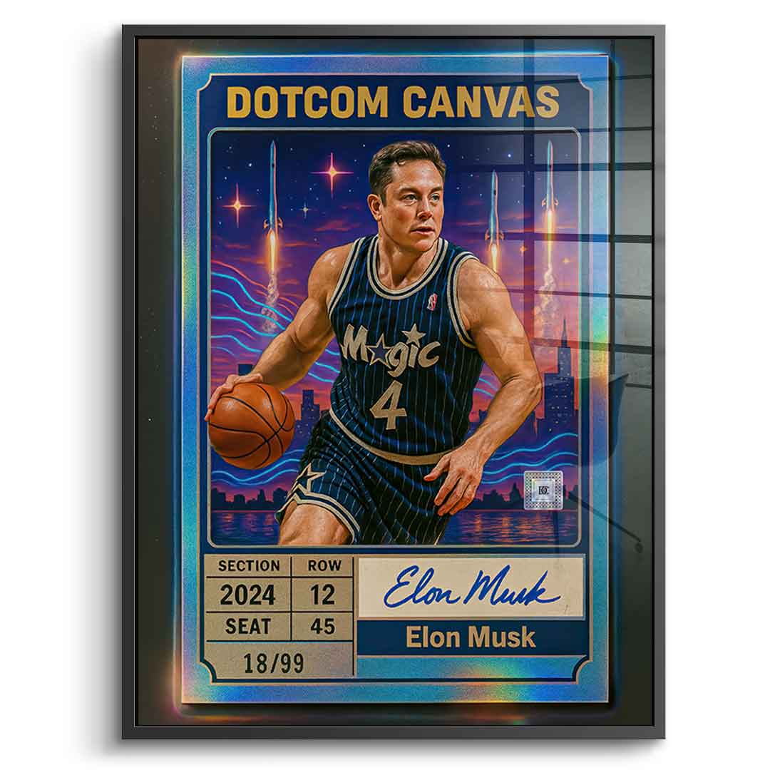 DOTCOMCANVAS Elon Musk Basketball Card Acrylglas Schwarz Rahmen