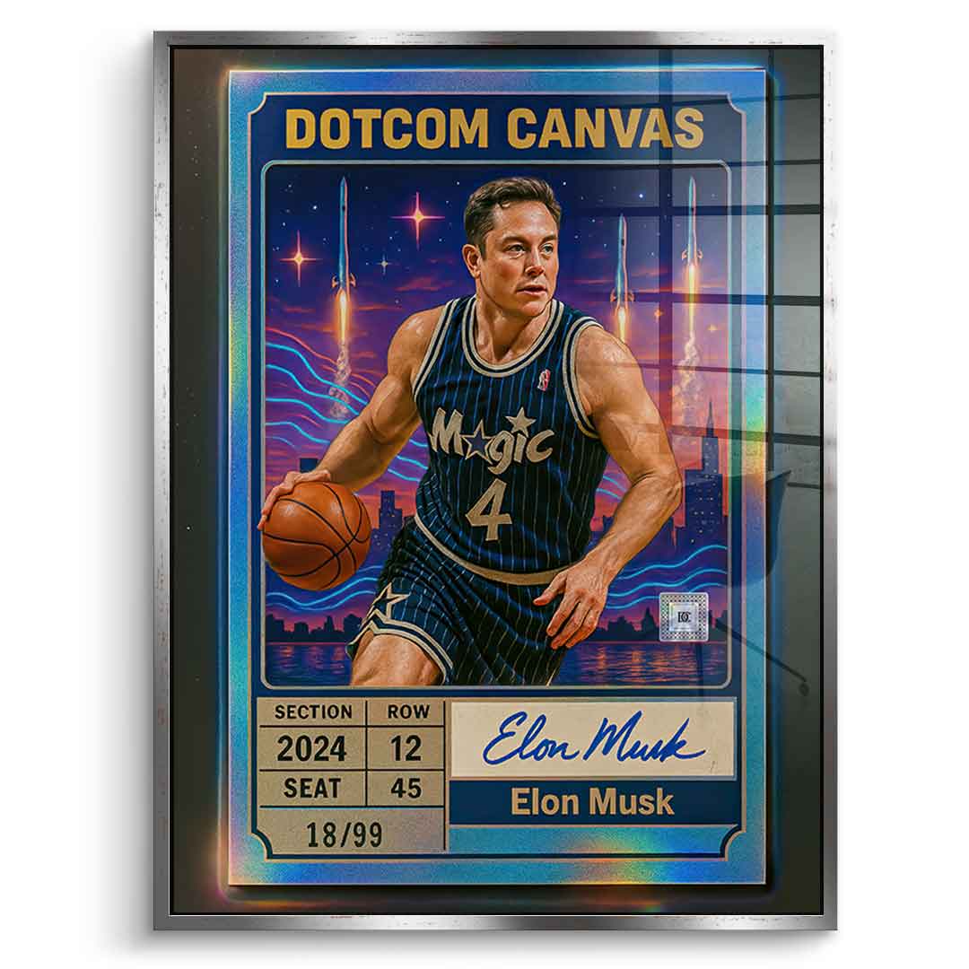 DOTCOMCANVAS Elon Musk Basketball Card Acrylglas Silber Rahmen