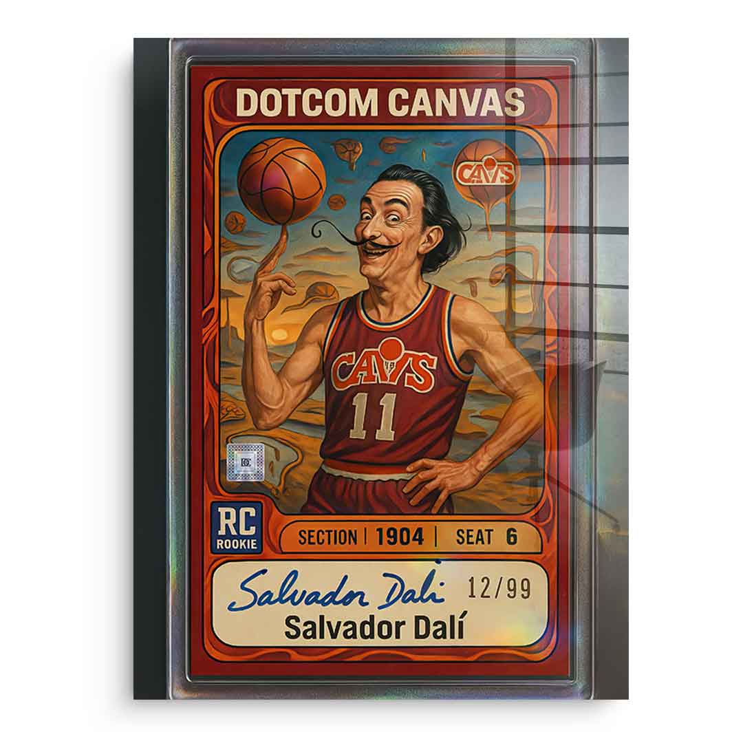 DOTCOMCANVAS® Salvador Dali Basketball Card Acrylglasbild – Frontansicht ohne Rahmen, Pop-Art-Sammelkarte