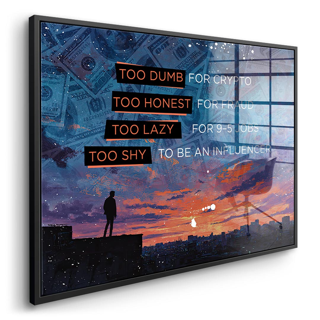 DOTCOMCANVAS Too shy to be Acrylglasbild Seitenansicht mit schwarzem Rahmen