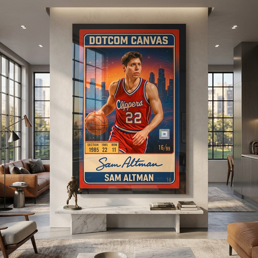 DOTCOMCANVAS Sam Altman Basketball Card Acrylglasbild Raum-Mockup im Wohnambiente