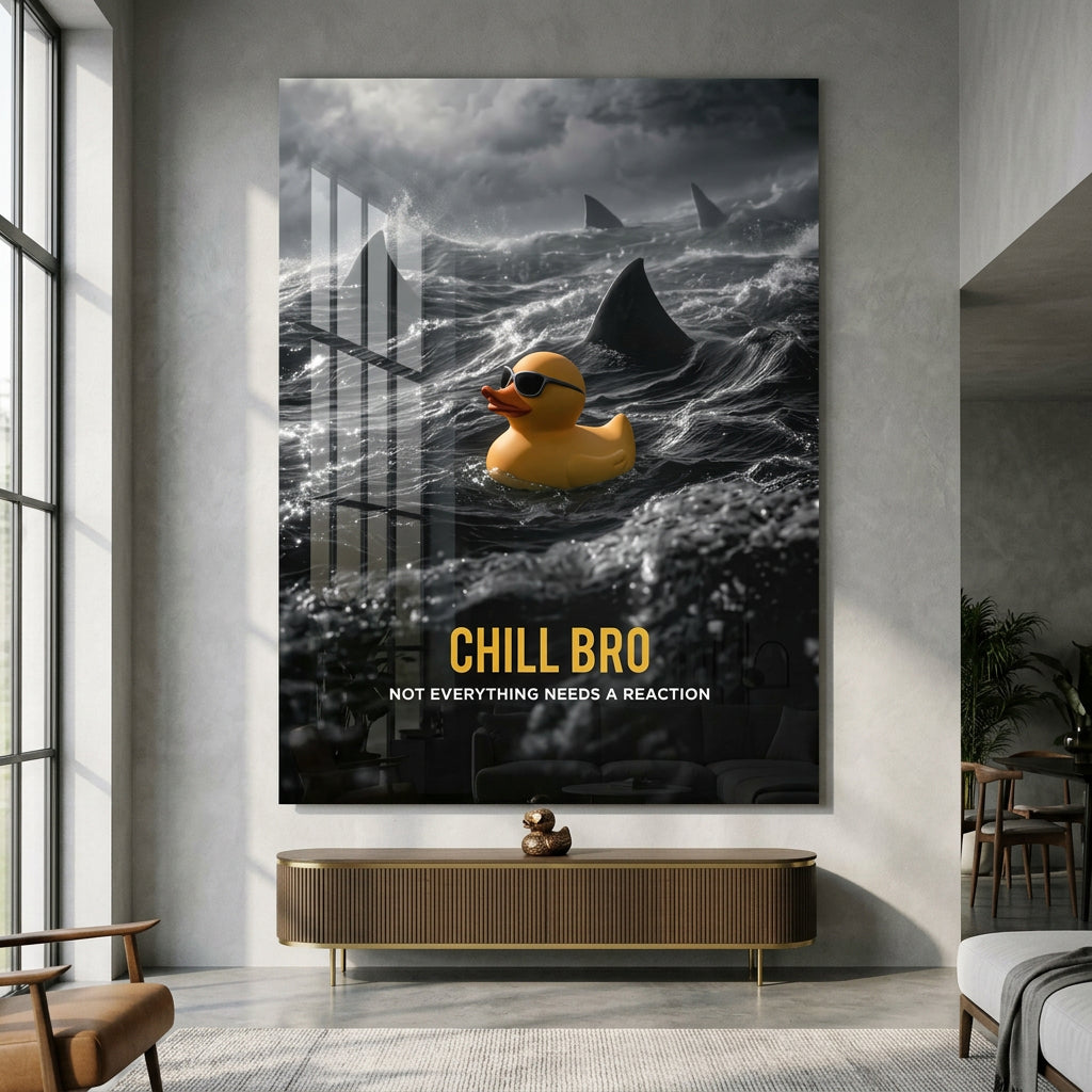 Acrylglasbild Chill Bro Raum Mockup – Wohnzimmer Wandbild Humor