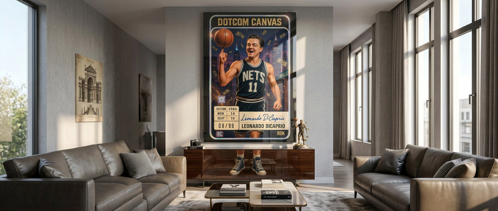 DOTCOMCANVAS Leo Dicaprio Basketball Card Acrylglasbild Website Banner