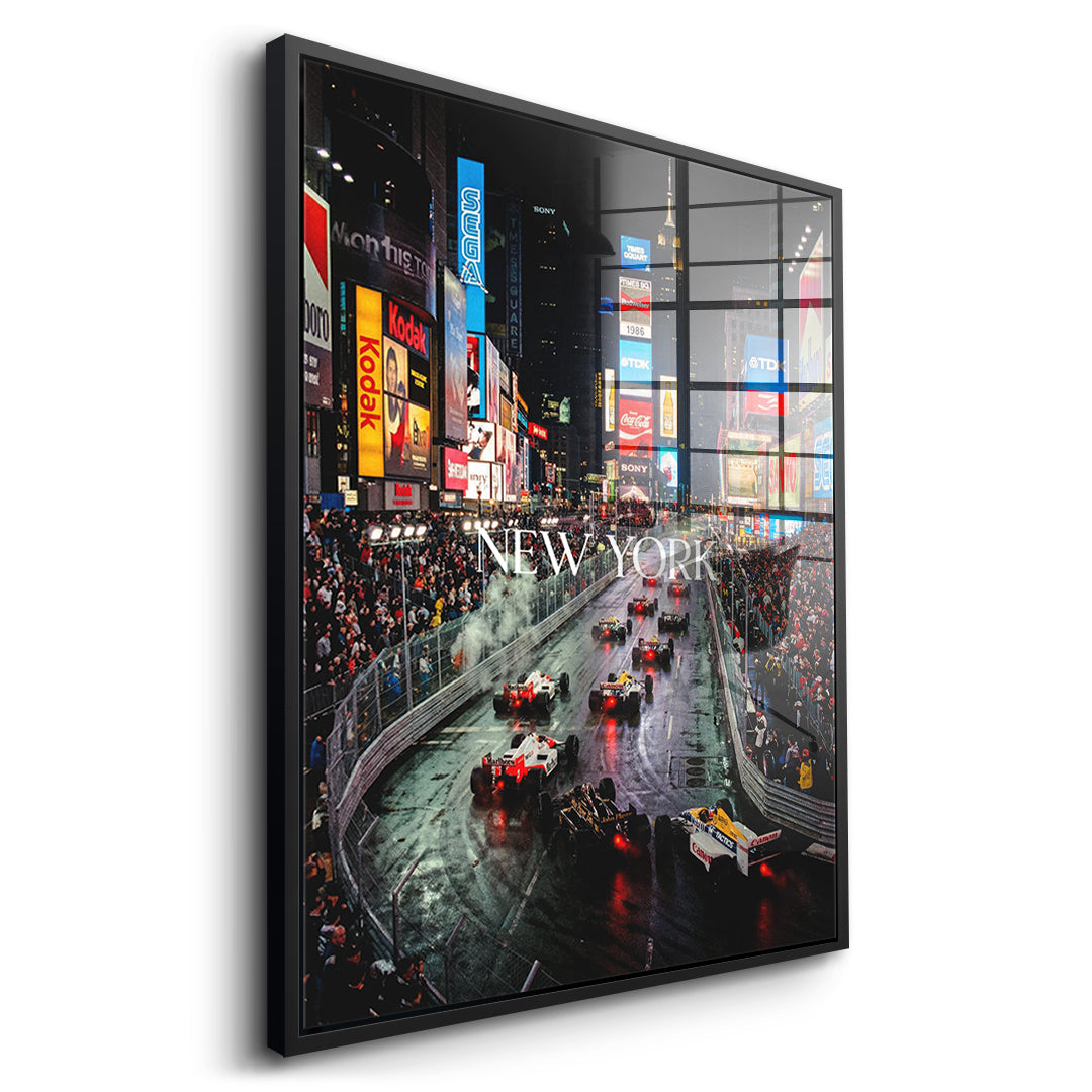 DOTCOMCANVAS New York F1 Acrylglasbild Seitenansicht mit schwarzem Rahmen