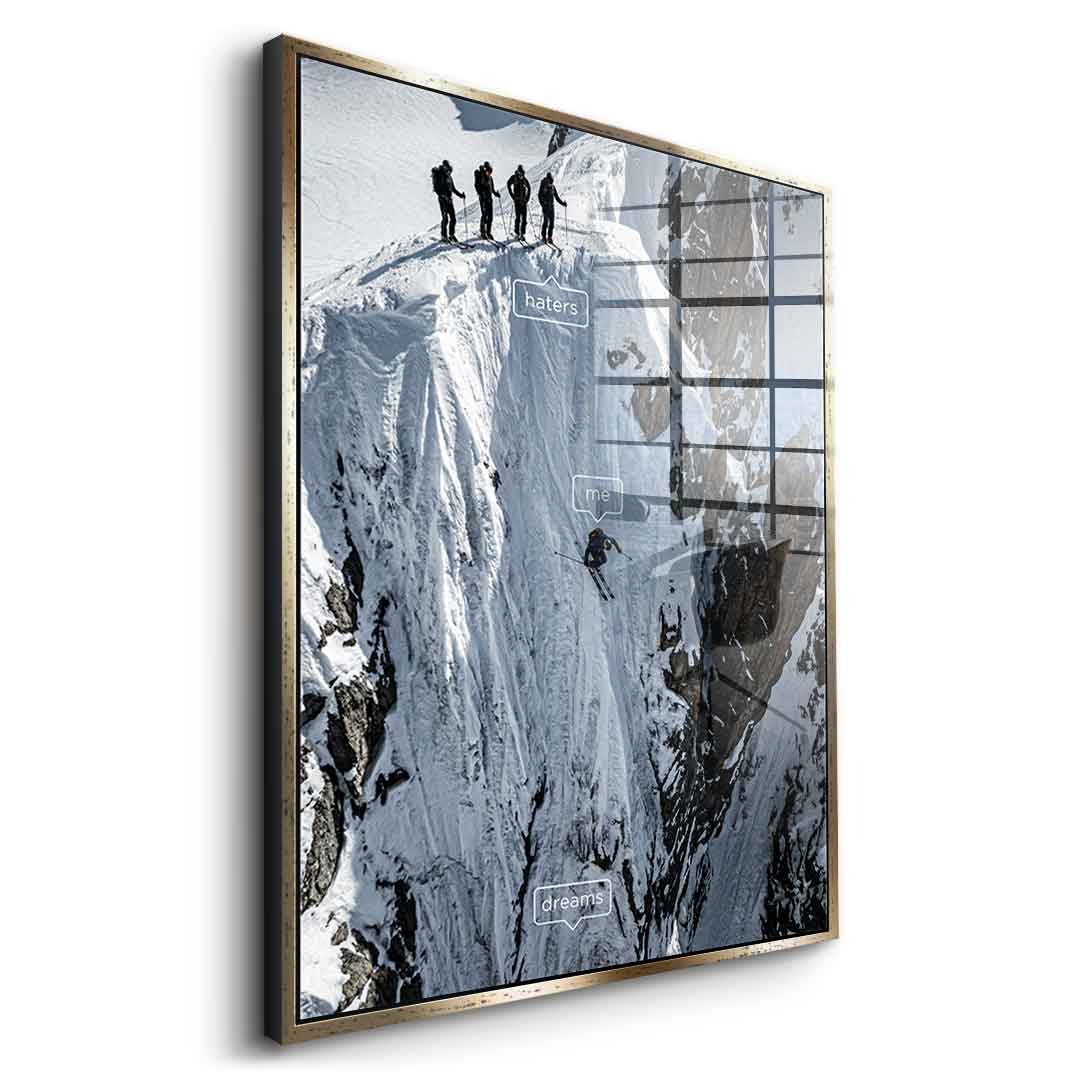 DOTCOMCANVAS Me & Dreams Acrylglasbild – Seitenansicht silberner Rahmen