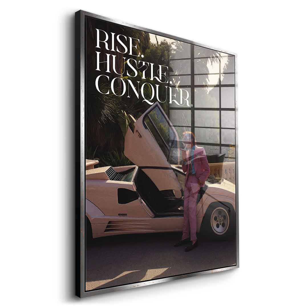 DOTCOMCANVAS Rise. Hustle. Conquer. Acrylglasbild Goldener Rahmen Seitenansicht