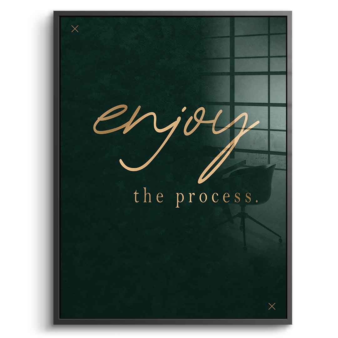 DOTCOMCANVAS® Enjoy Acrylglasbild – Frontansicht mit schwarzem Rahmen
