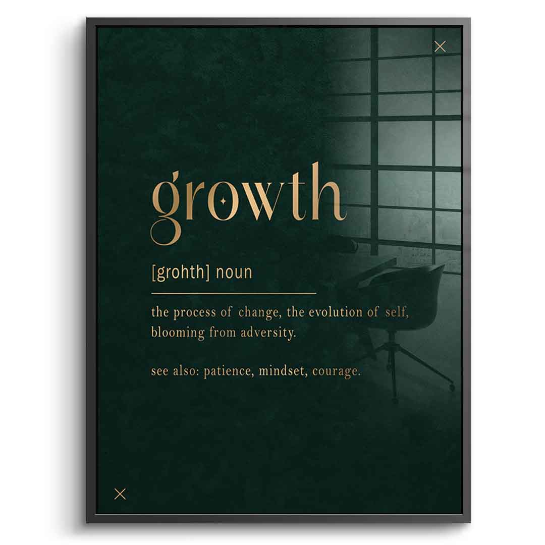 DOTCOMCANVAS Growth Acrylglasbild Schwarzer Rahmen Frontansicht - Typografie Motiv growth