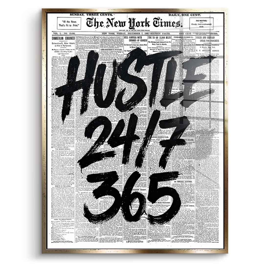 DOTCOMCANVAS Hustle 24/7 Acrylglasbild Front Gold Rahmen