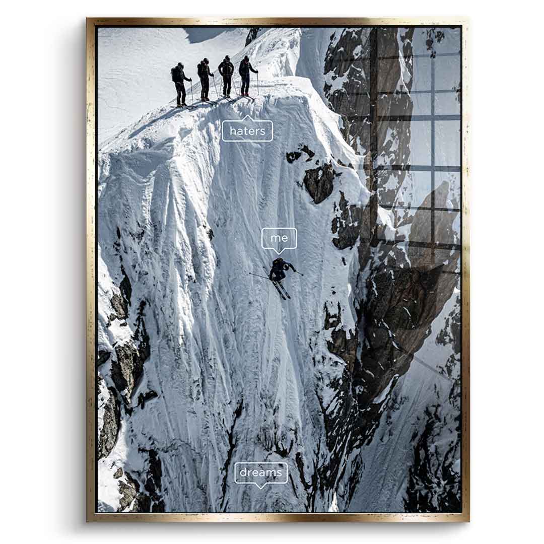 DOTCOMCANVAS Me & Dreams Acrylglasbild – Frontansicht goldener Premium Rahmen