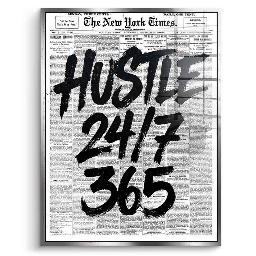 DOTCOMCANVAS Hustle 24/7 Acrylglasbild Front Silber Rahmen