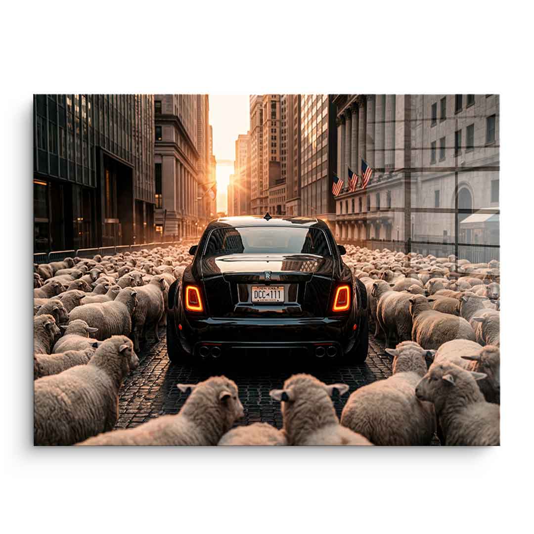 DOTCOMCANVAS Rolls Roys & Sheeps Acrylglasbild Frontansicht ohne Rahmen