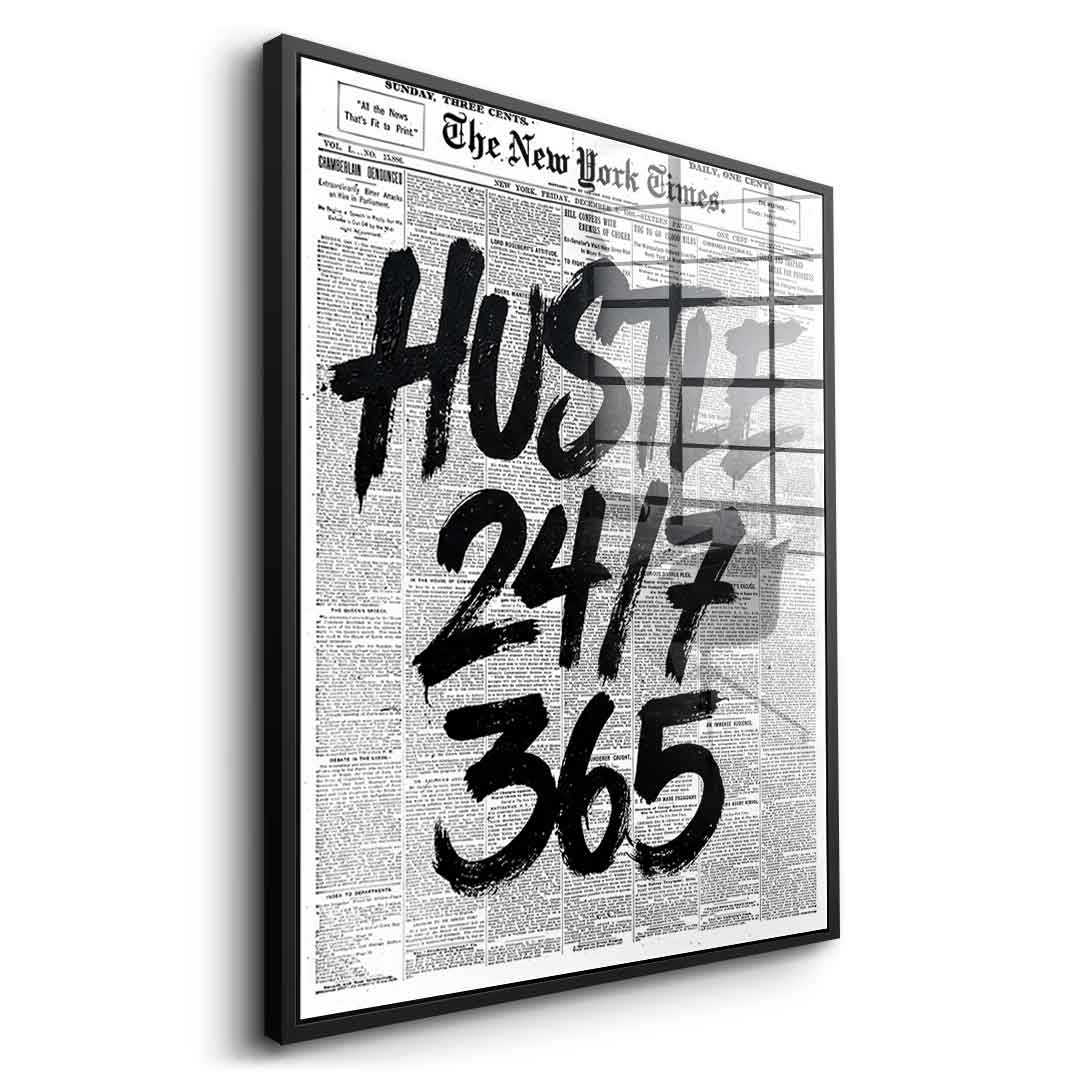 DOTCOMCANVAS Hustle 24/7 Acrylglasbild Seitenansicht schwarzer Rahmen