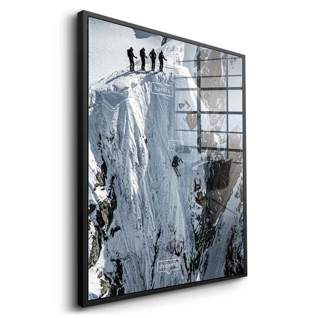 DOTCOMCANVAS Me & Dreams Acrylglasbild – Seitenansicht schwarzer Rahmen