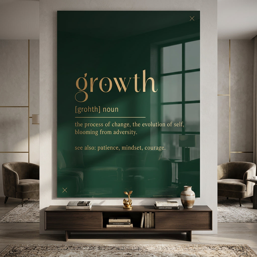 DOTCOMCANVAS Growth Acrylglasbild im Raum - Typografie Wandkunst im Interieur