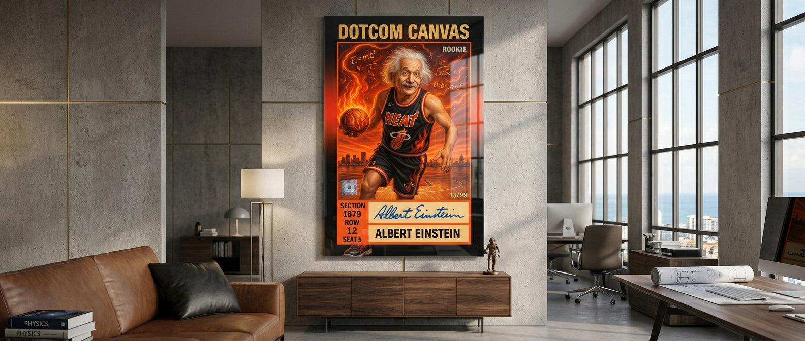 DOTCOMCANVAS Albert Einstein Basketball Card Pop Art Wandbild Acrylglasbild Werbebanner