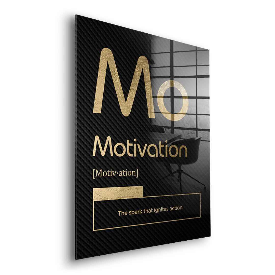 DOTCOMCANVAS® Motivation (Mo) Acrylglasbild Version Schwarz – Seitenansicht Silber