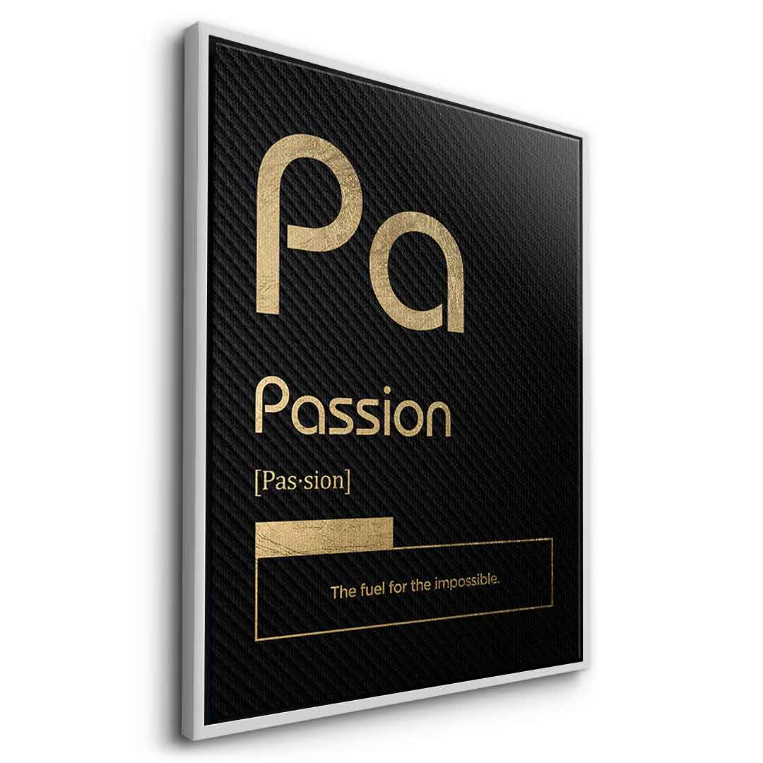 DOTCOMCANVAS® Passion (Pa) Leinwandbild Version Schwarz – Seitenansicht Silber
