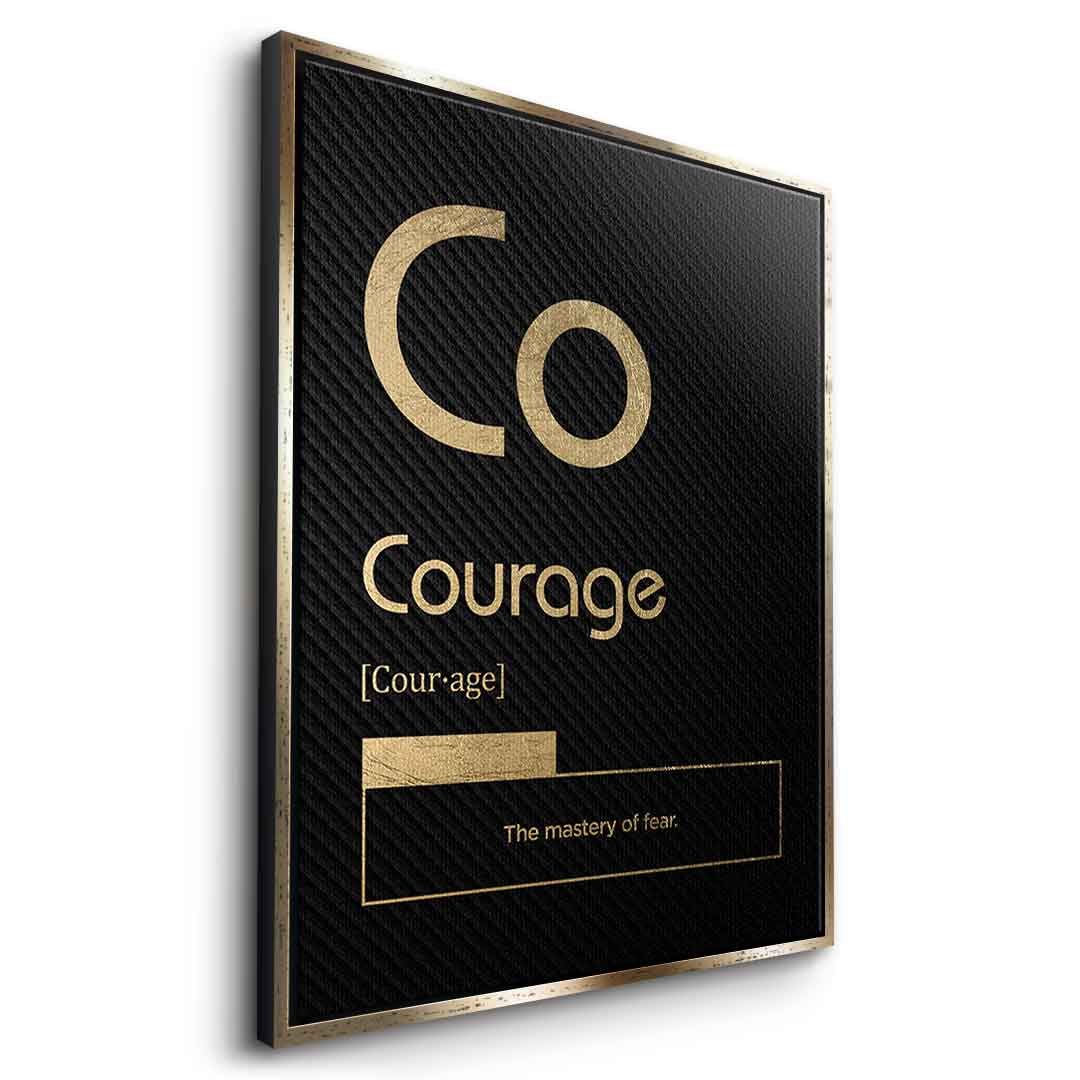 DOTCOMCANVAS® Courage (Co) Leinwandbild Version Schwarz – Seitenansicht Gold