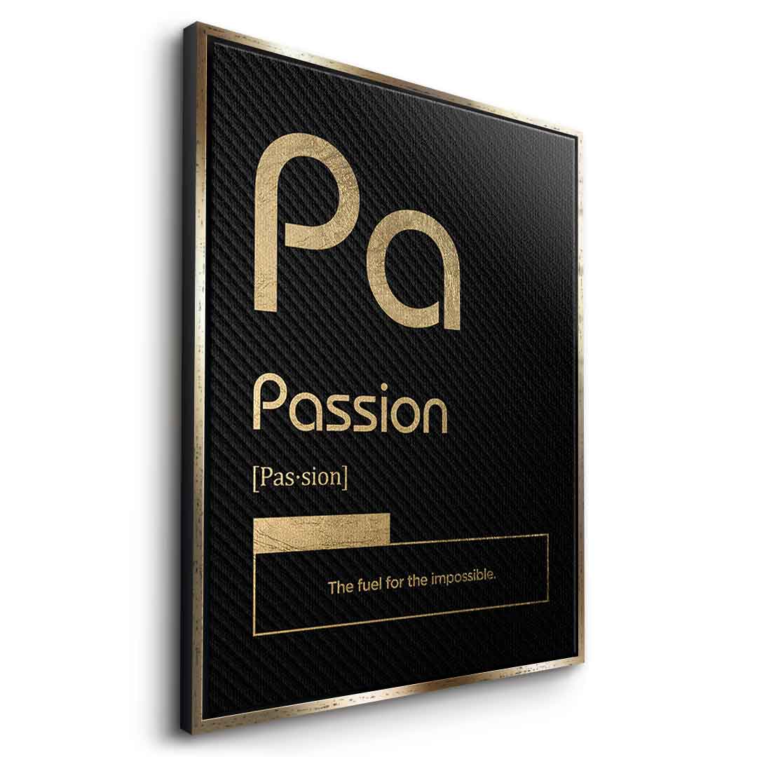 DOTCOMCANVAS® Passion (Pa) Leinwandbild Version Schwarz – Seitenansicht Gold