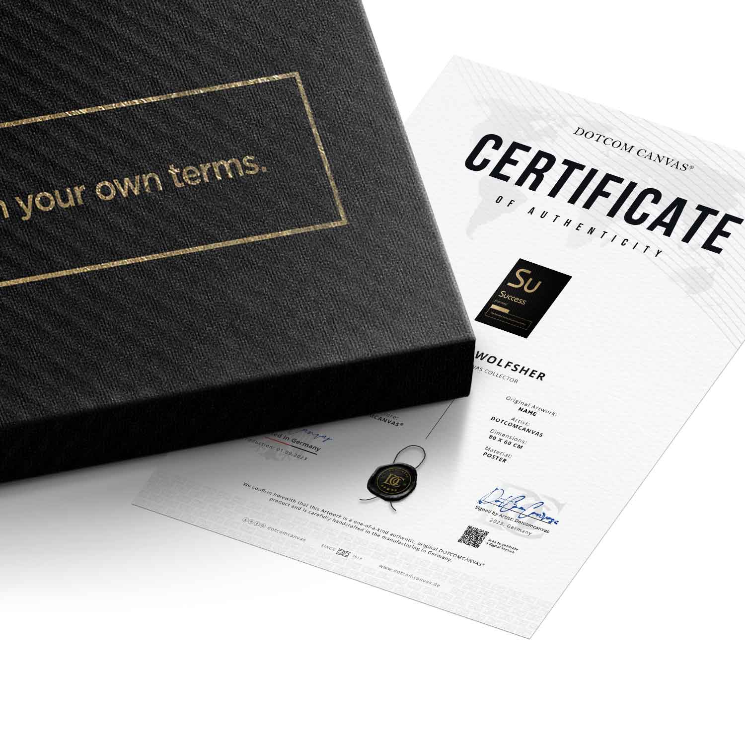 DOTCOMCANVAS® Success (Su) Leinwandbild Version Schwarz – Echtheitszertifikat