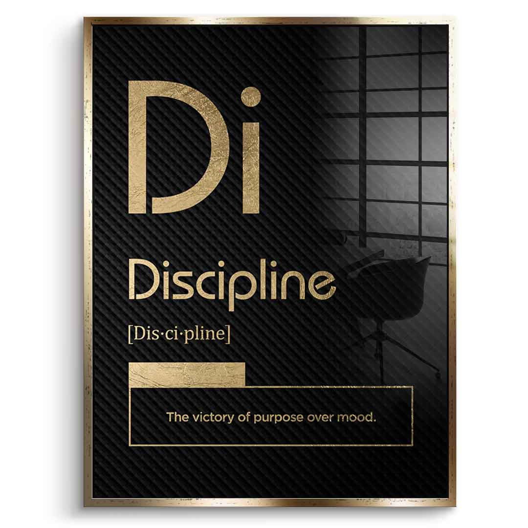 DOTCOMCANVAS® Discipline (Di) Acrylglasbild Version Schwarz – Vorderansicht Silberner Rahmen