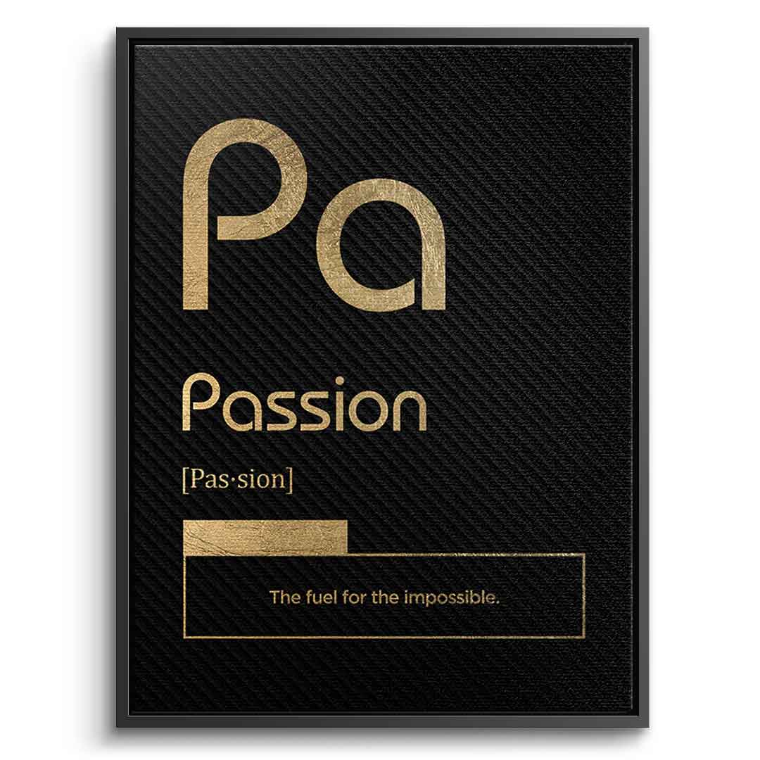 DOTCOMCANVAS® Passion (Pa) Leinwandbild Version Schwarz – Vorderansicht Silberner Rahmen