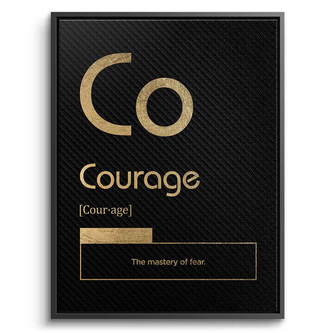 DOTCOMCANVAS® Courage (Co) Leinwandbild Version Schwarz – Vorderansicht Silberner Rahmen