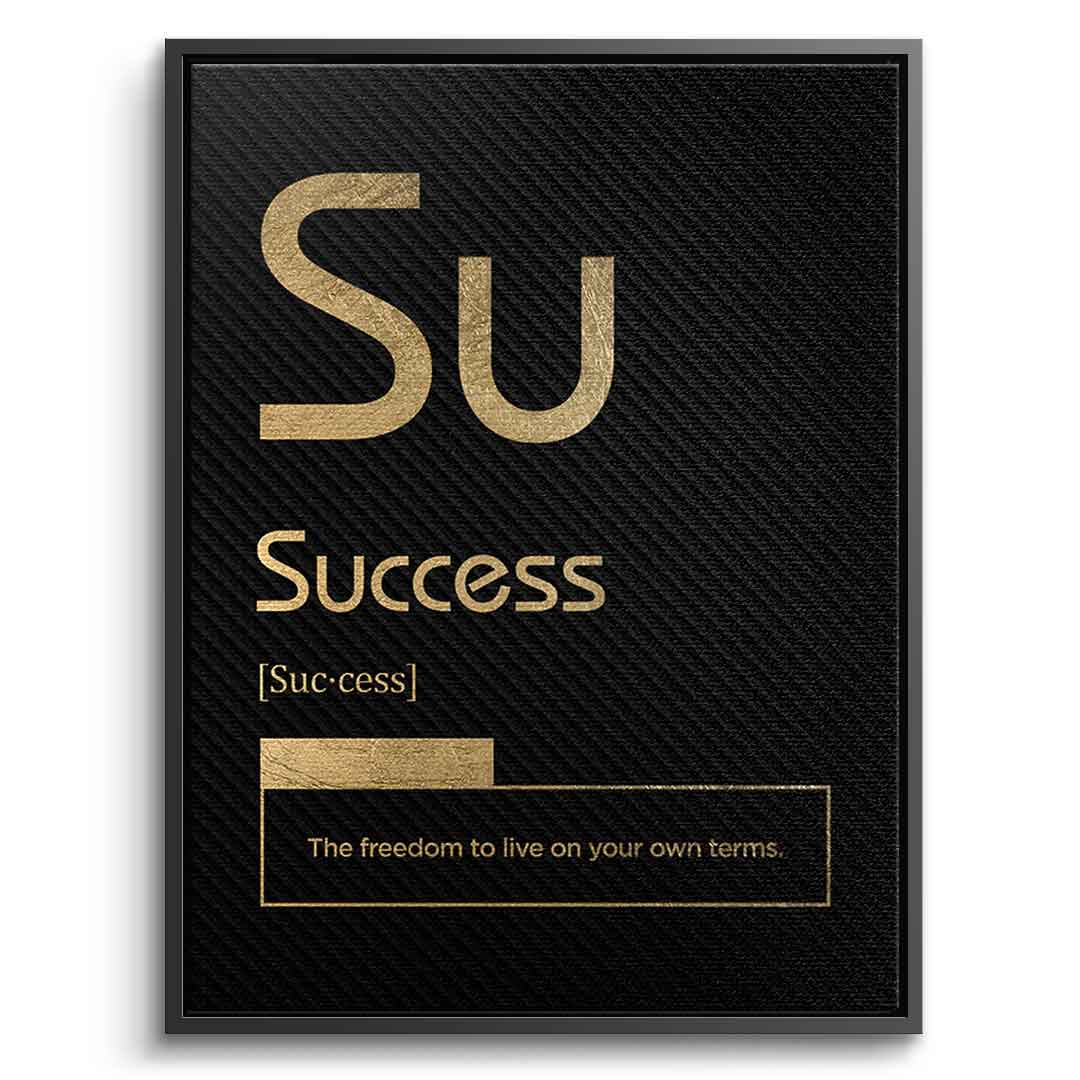 DOTCOMCANVAS® Success (Su) Leinwandbild Version Schwarz – Vorderansicht Silberner Rahmen