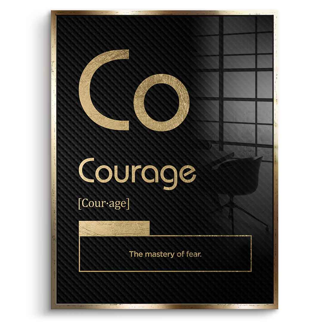 DOTCOMCANVAS® Courage (Co) Acrylglasbild Version Schwarz – Vorderansicht Silberner Rahmen