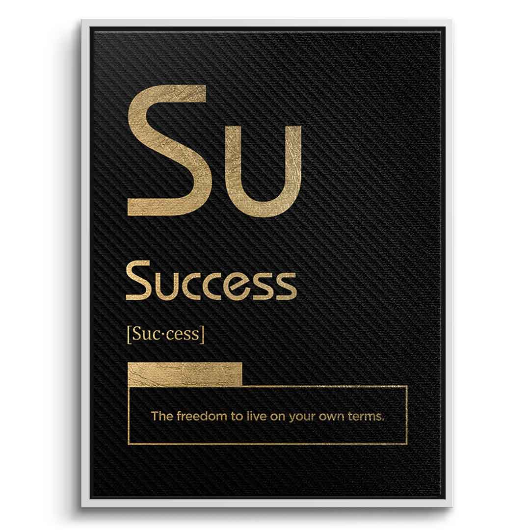DOTCOMCANVAS® Success (Su) Leinwandbild Version Schwarz – Vorderansicht Weißer Rahmen