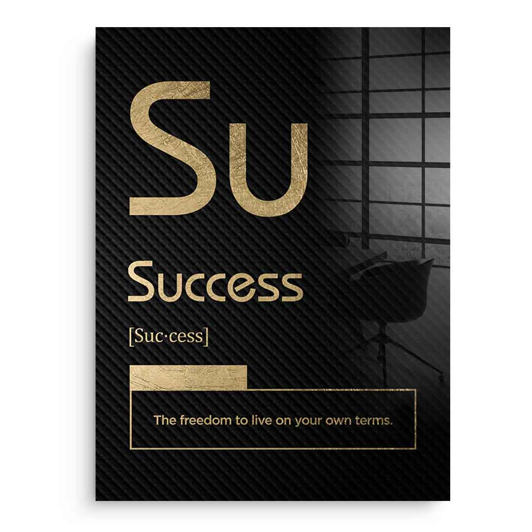 DOTCOMCANVAS® Success (Su) Acrylglasbild Version Schwarz – Vorderansicht Schwarzer Rahmen