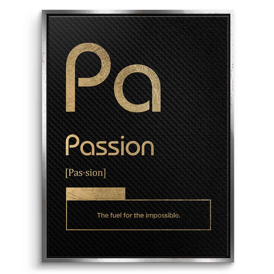 DOTCOMCANVAS® Passion (Pa) Leinwandbild Version Schwarz – Vorderansicht Schwarzer Rahmen
