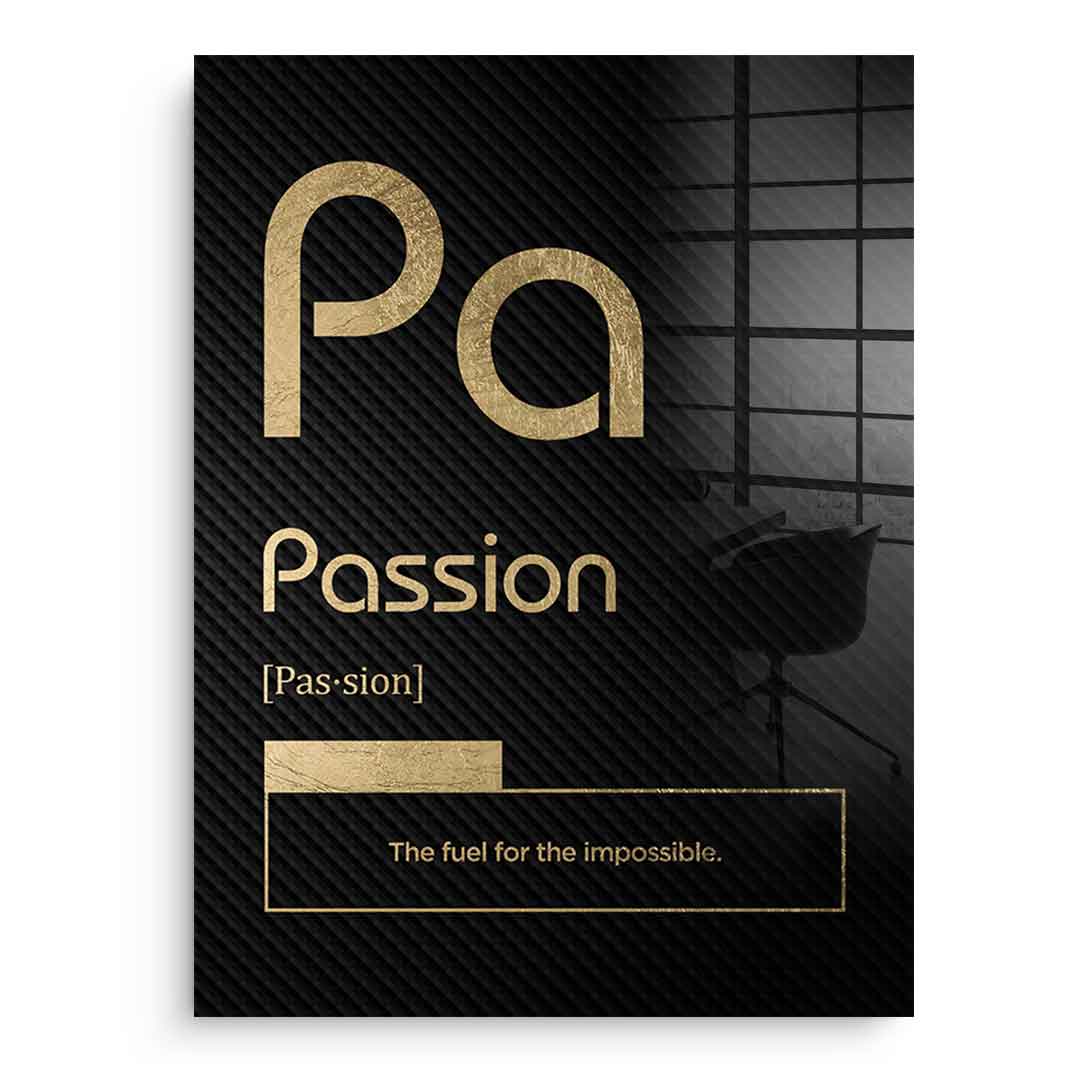 DOTCOMCANVAS® Passion (Pa) Acrylglasbild Version Schwarz – Vorderansicht Schwarzer Rahmen
