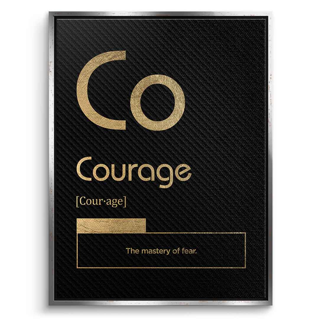 DOTCOMCANVAS® Courage (Co) Leinwandbild Version Schwarz – Vorderansicht Schwarzer Rahmen