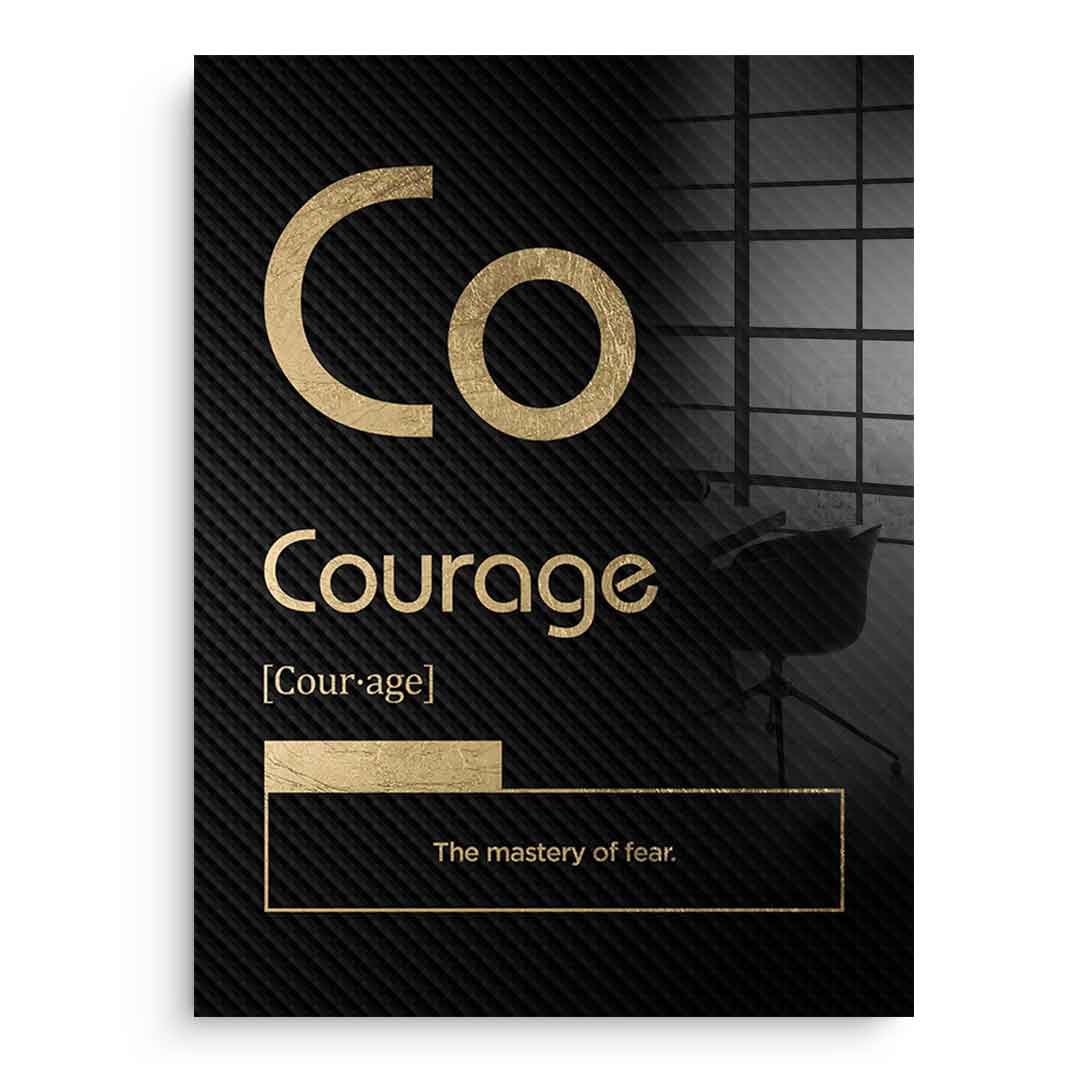DOTCOMCANVAS® Courage (Co) Acrylglasbild Version Schwarz – Vorderansicht Schwarzer Rahmen
