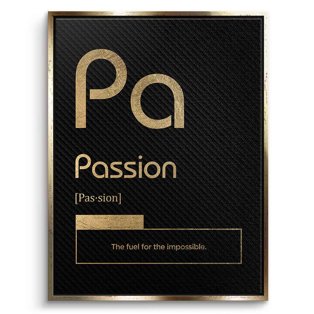 DOTCOMCANVAS® Passion (Pa) Leinwandbild Version Schwarz – Vorderansicht Goldener Rahmen