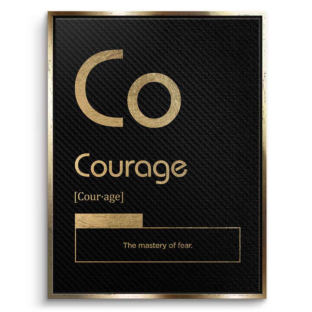 DOTCOMCANVAS® Courage (Co) Leinwandbild Version Schwarz – Vorderansicht Goldener Rahmen