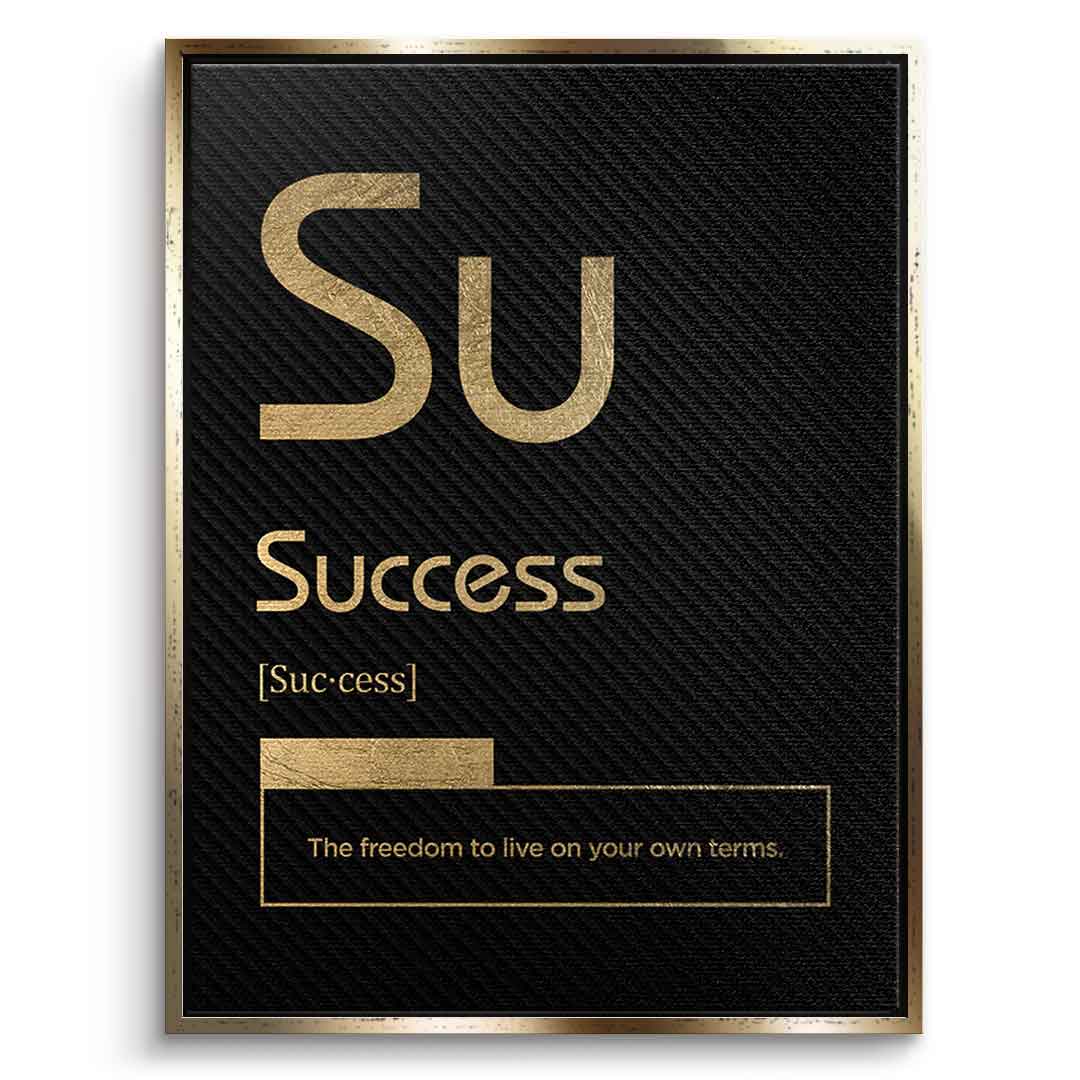 DOTCOMCANVAS® Success (Su) Leinwandbild Version Schwarz – Vorderansicht Goldener Rahmen