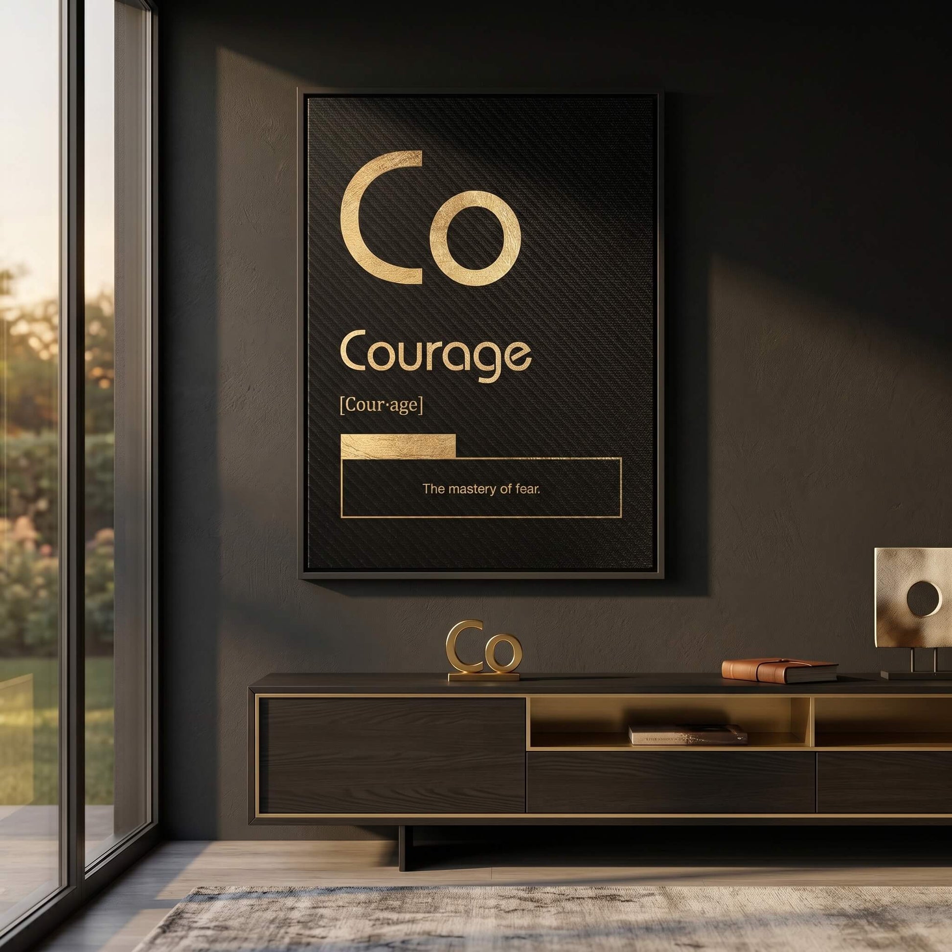 DOTCOMCANVAS® Courage (Co) Leinwandbild Version Schwarz – Raum-Mockup