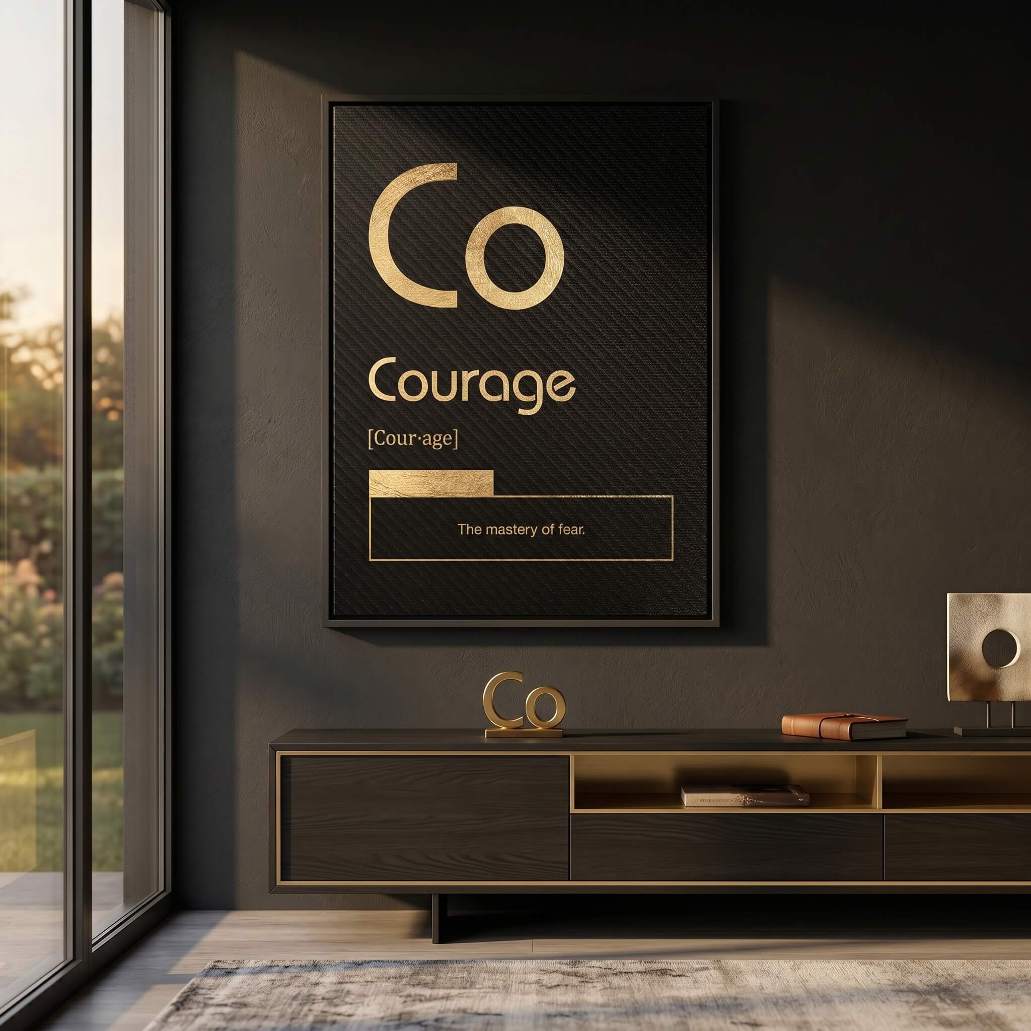 DOTCOMCANVAS® Courage (Co) Leinwandbild Version Schwarz – Raum-Mockup