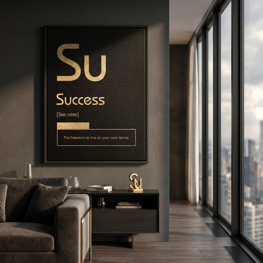 DOTCOMCANVAS® Success (Su) Leinwandbild Version Schwarz – Raum-Mockup